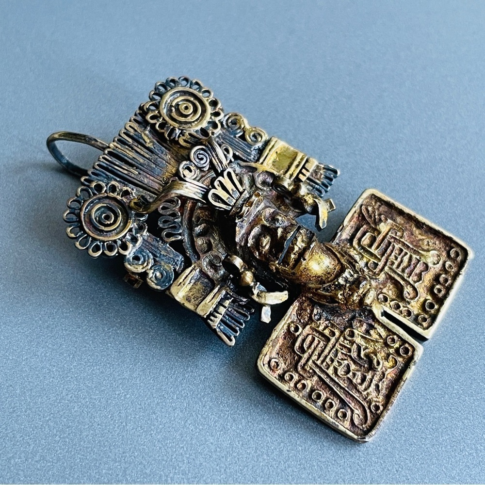 Mictlantecuhtli Aztec God of Death Sterling Silver Gold Pl Brooch Pendan… - Picture 2 of 7